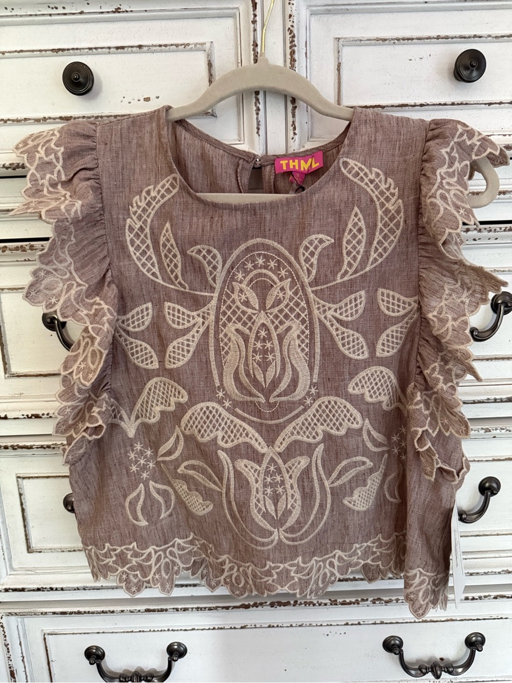 THML Embroidered Ruffle-Sleeve Blouse